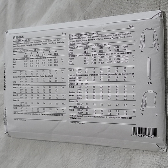 Simplicity Unisex Jacket,  Vest And Belt Pattern Size XS-XXL - Picture 2 of 5